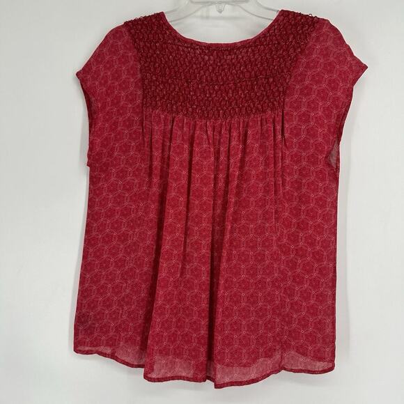 Sanctuary Boho Smocked Top Red Tie Neck Western Short Dolman Sleeves Size M - Picture 5 of 9
